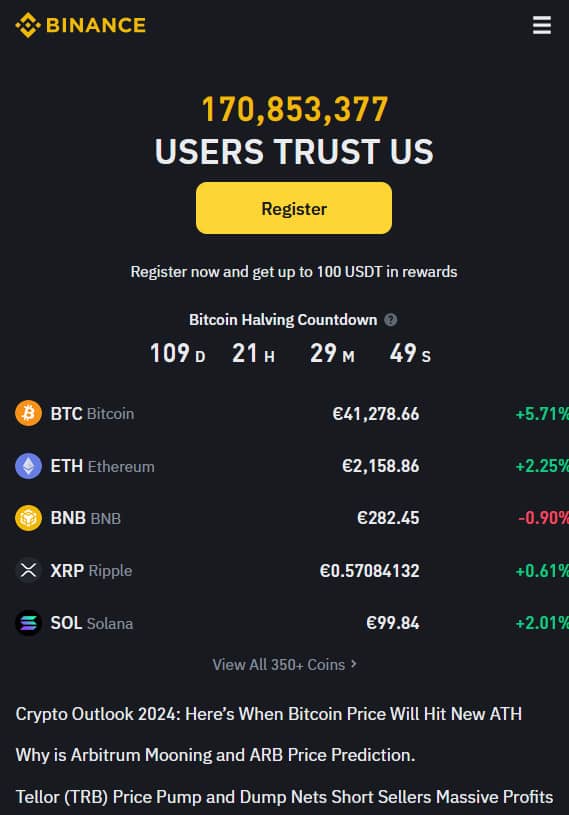 Binance as Crypto Exchange without KYC